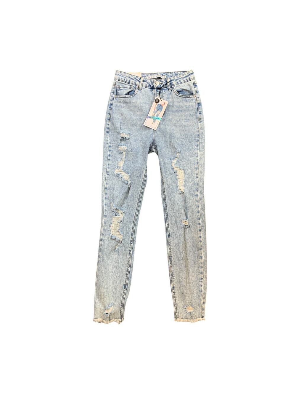 Tinseltown Jeans Womens 5 Blue Denim Mom Destroyed Distressed Cut‎ Off High Rise